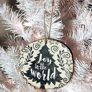 Hand Crafted Decoupage Wooden Christmas Ornament/Joy To The World Tree Decor